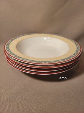 PTS International Interiors Provence (Lot of 4) Rim Soup Bowls (9") EXCELLENT!